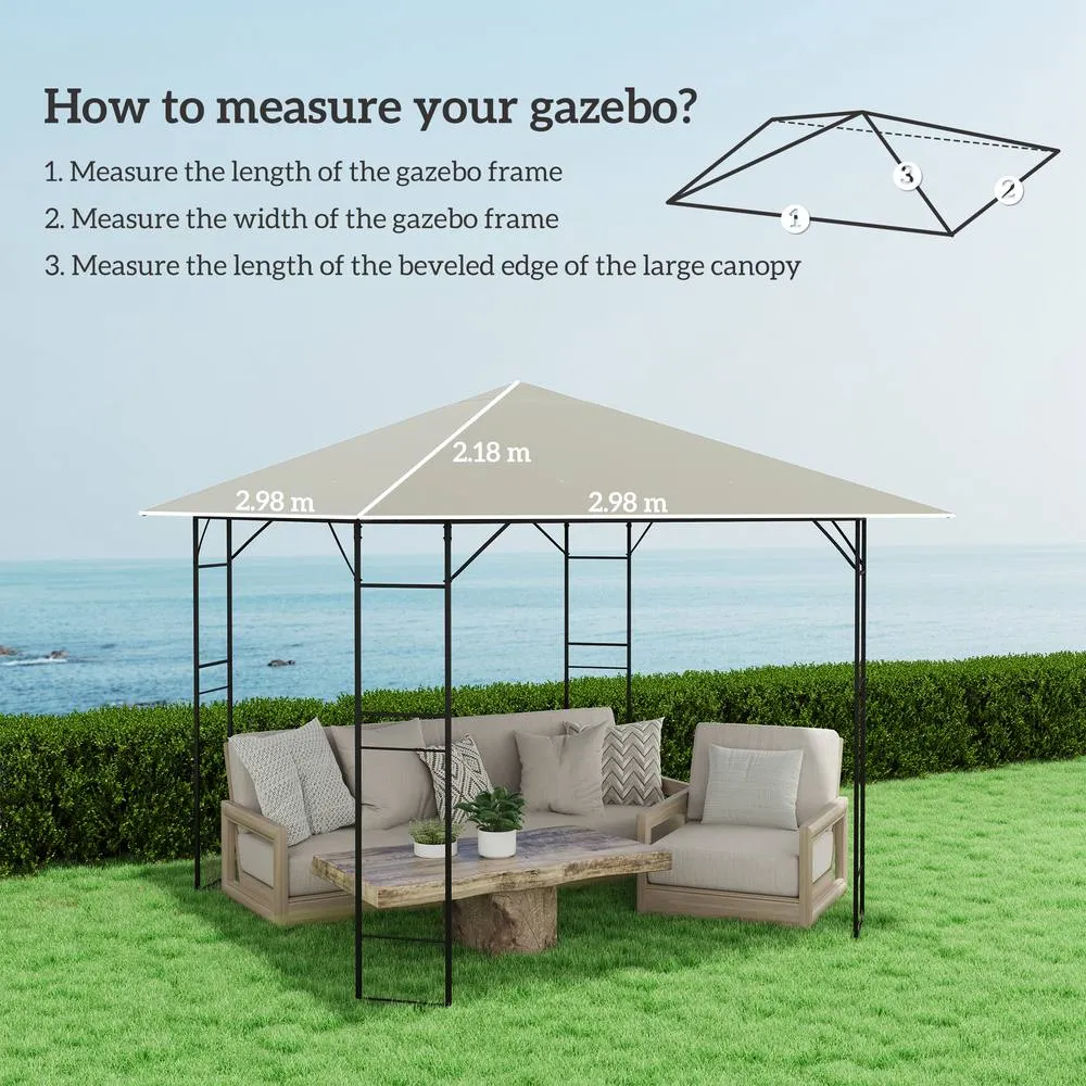 OUTSUNNY 3x3 m Gazebo Canopy Replacement Cover with Drain Holes, Light Grey 3