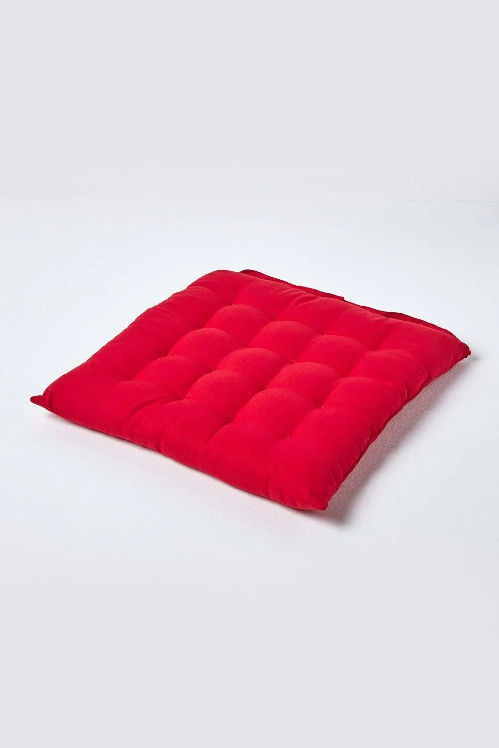 Homescapes Seat Pad Luxury 100% Cotton Indoor Outdoor Garden Cushion, Button Tie, 40cm in Red 1