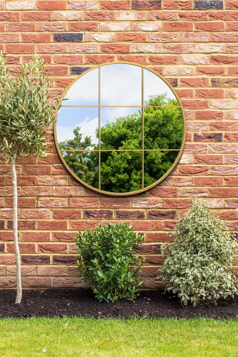 MirrorOutlet Gold Metal Frame Round Garden Wall Mirror 39" x 39" (100x100CM)