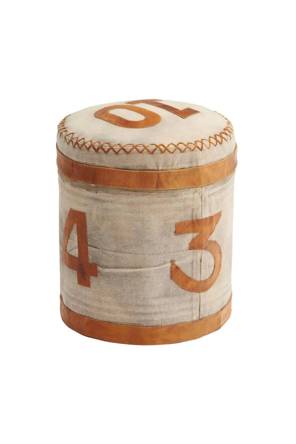 IH Design Stool Retro Canvas & Leather Ottoman Fully Assembled in Light Sand 3