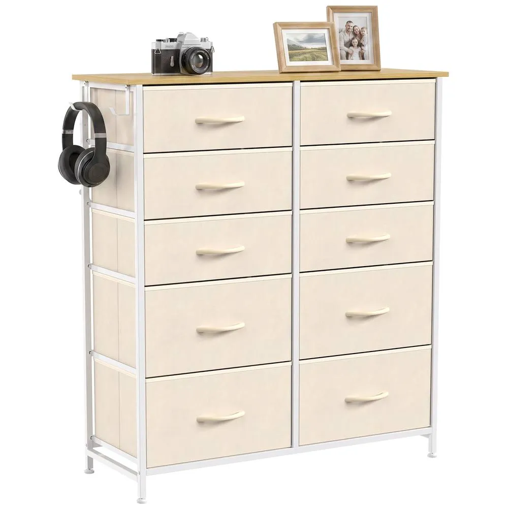 HOMCOM Fabric Chest of Drawers, 10 Drawer Dresser for Bedroom, Beige