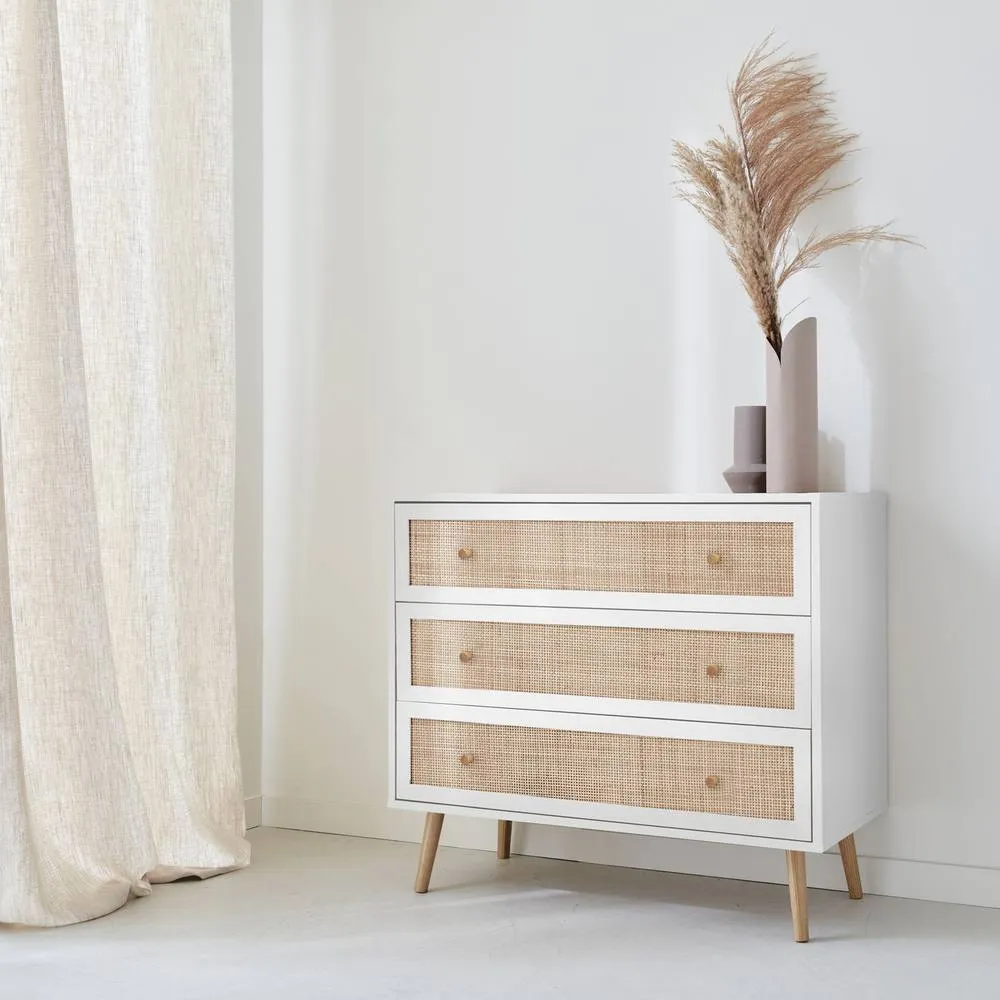 sweeek 3-drawer Chest With Wood & Cane Effect in White 6