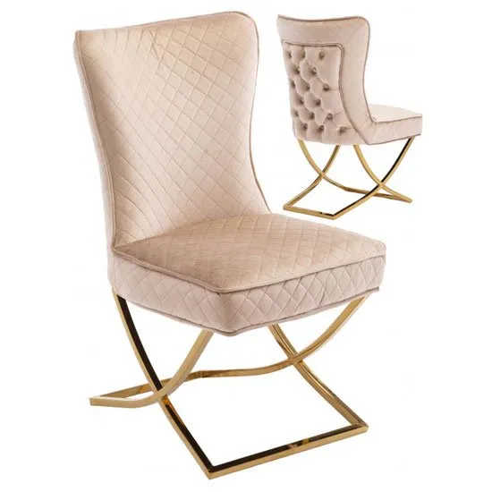 Lorenzo Brown Velvet Dining Chairs In Pair With Gold Legs
