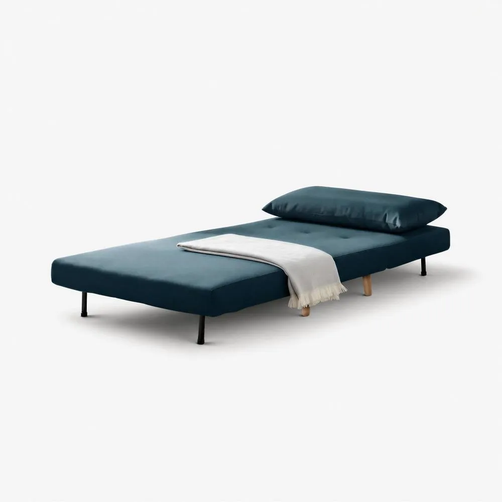 FurnitureboxUK Bobby Blue Velvet Single Folding Sofa Bed Chair 3