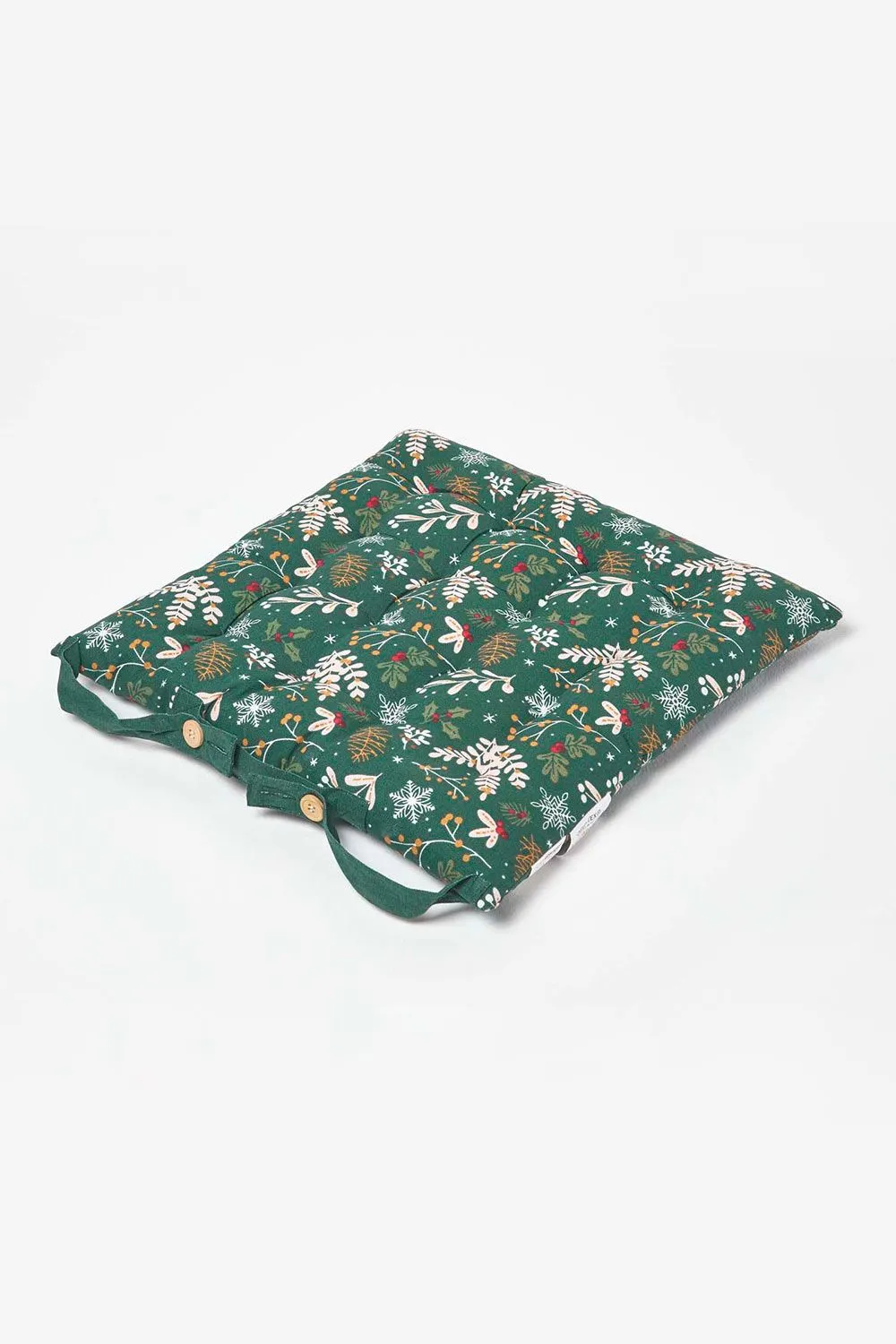 Homescapes 4 Pack Seat Pads Luxury Cotton Christmas Forest Indoor Outdoor Cushion in Green 3