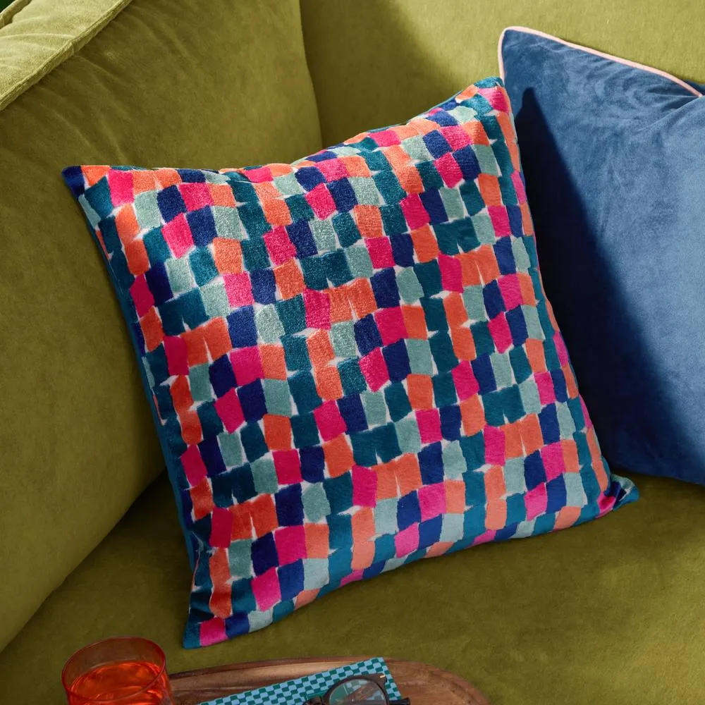 Furn Metro Blocks Velvet Jacquard Square Cushion