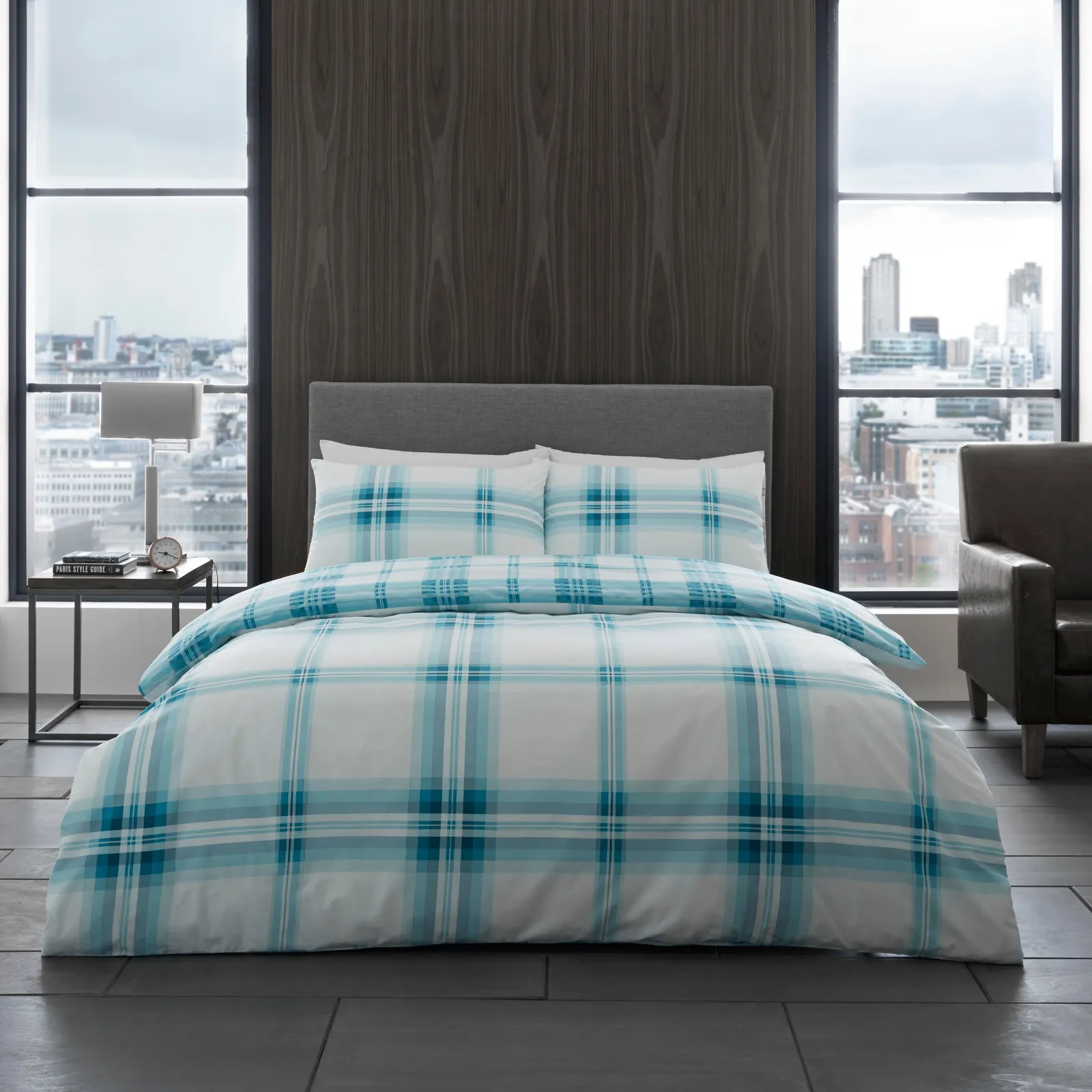 Smart Living Polycotton Bardsley Check Duvet Cover With Pillowcases in Teal