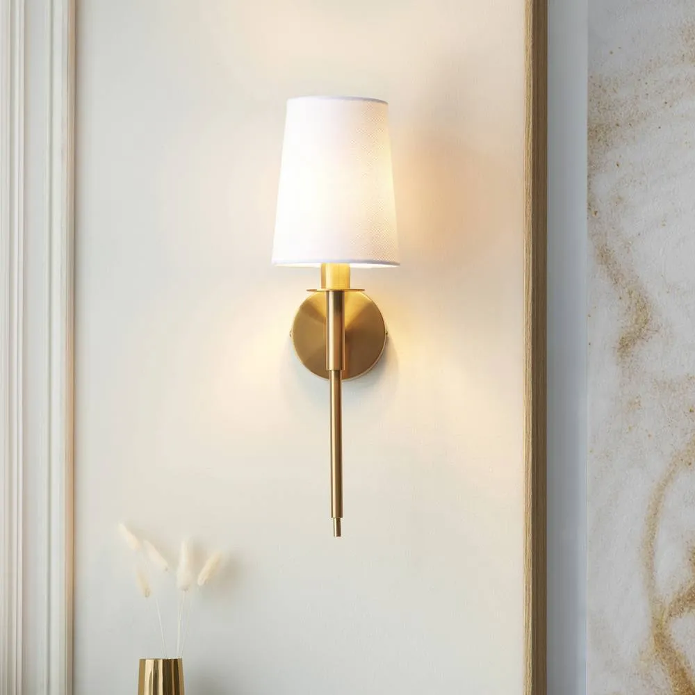 Netlighting Florence Wall Lamp Vintage Brass Finish & Fabric 6W LED E14 in White 2