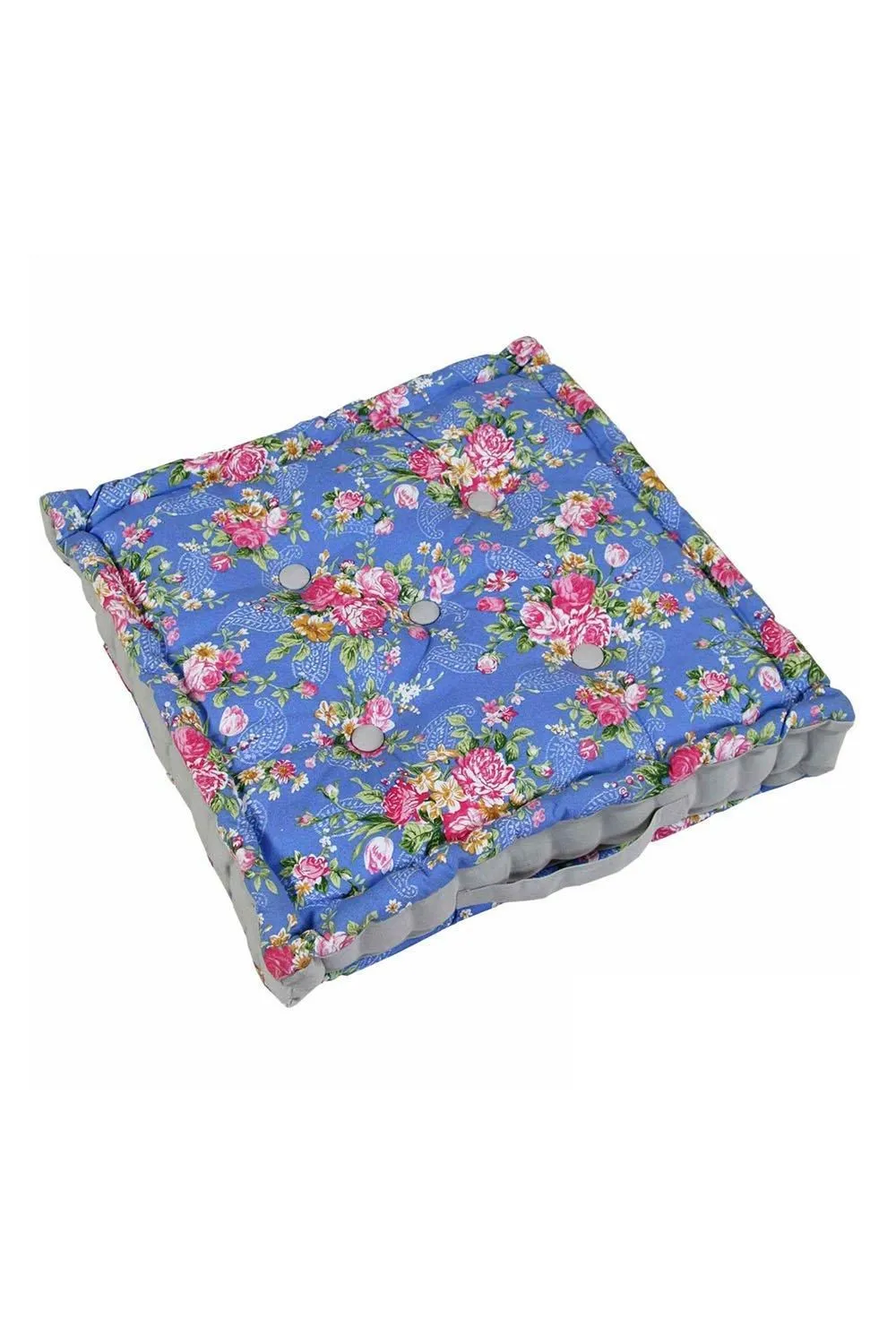 Homescapes Blue Roses Cotton Floor Cushion