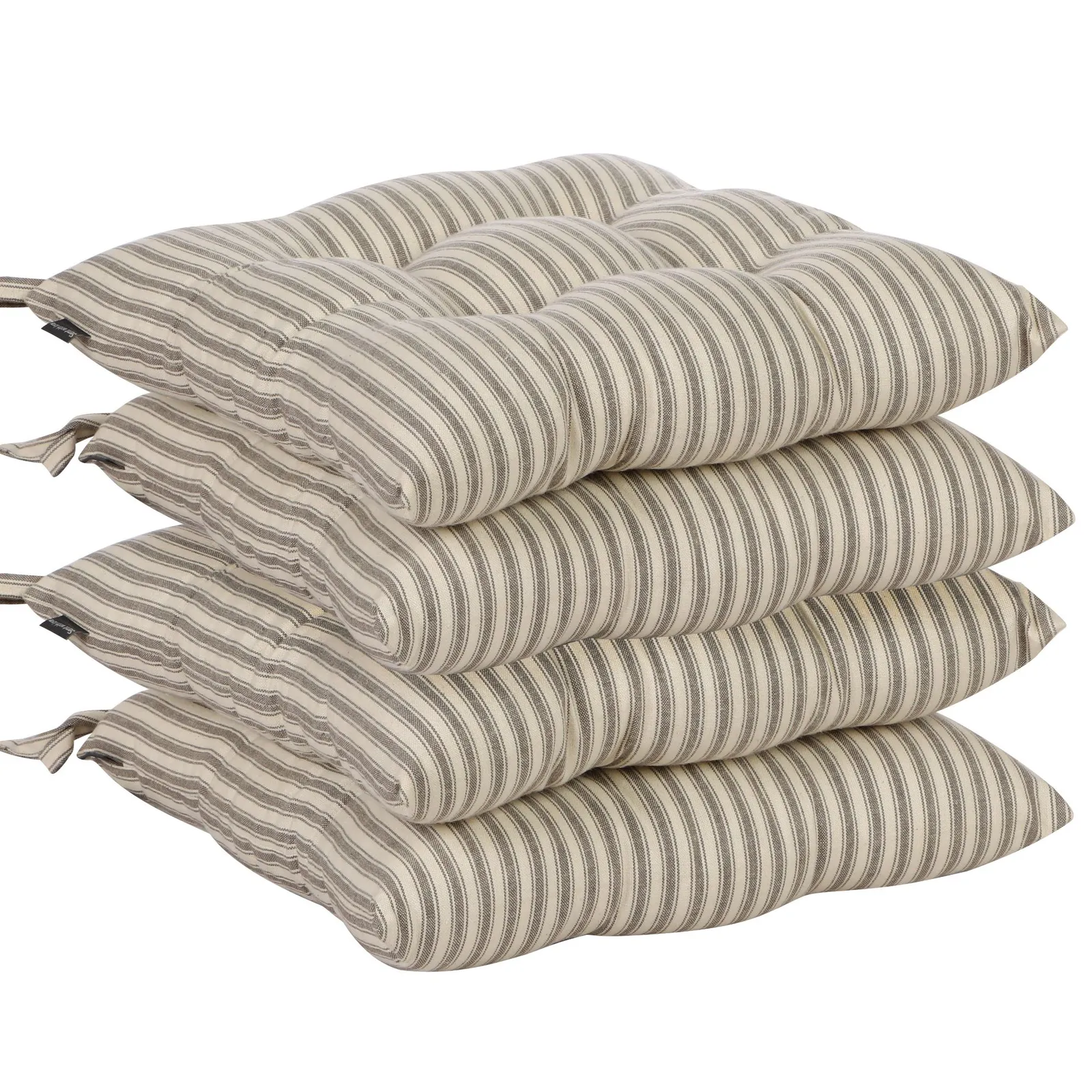 Dibor Set of 4 Grey Stripe Outdoor Garden Furniture Seat Pads with Ties L40cm x W40cm 2