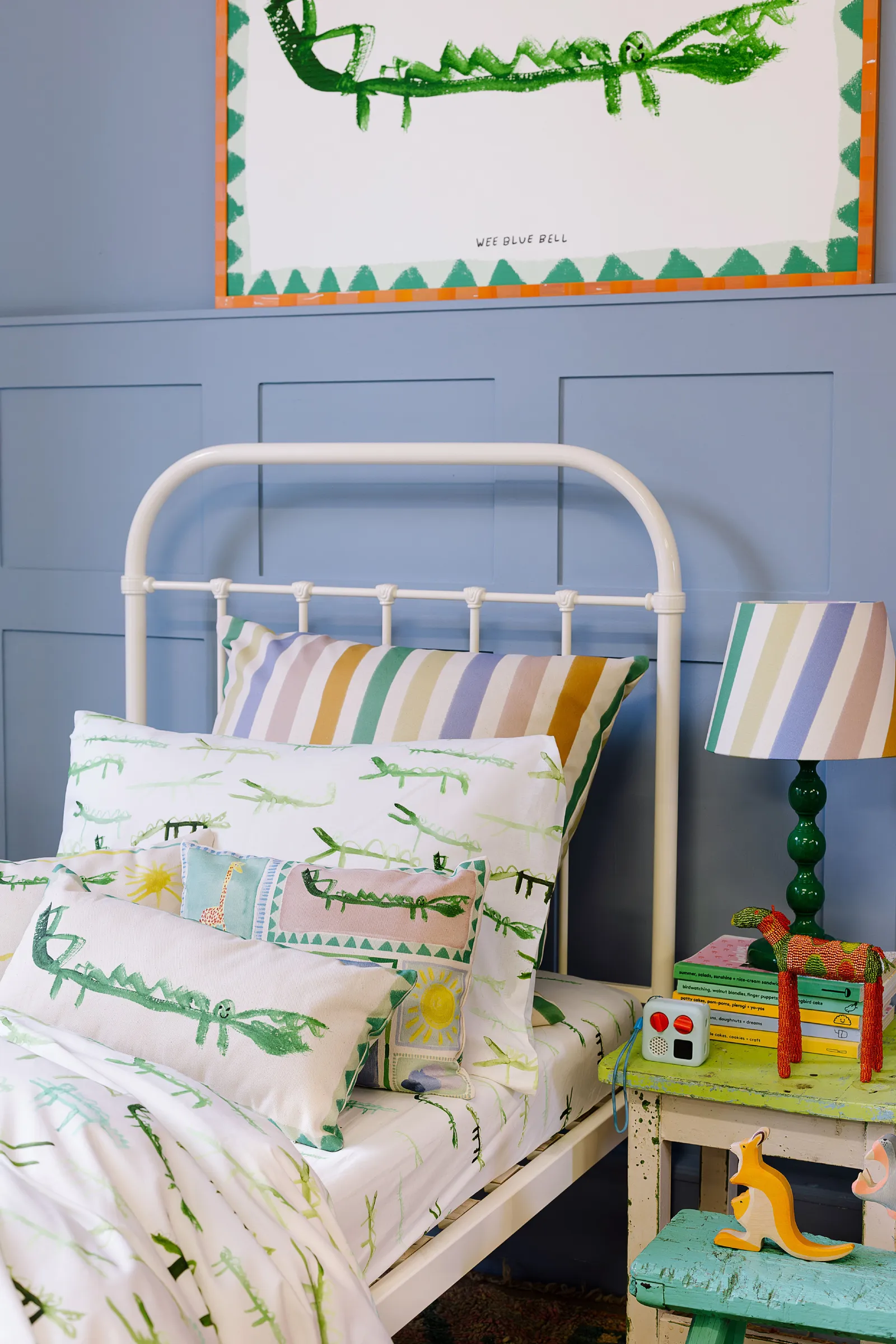 Wee Blue Bell 'Stick Crocs' Fitted Sheet in Green