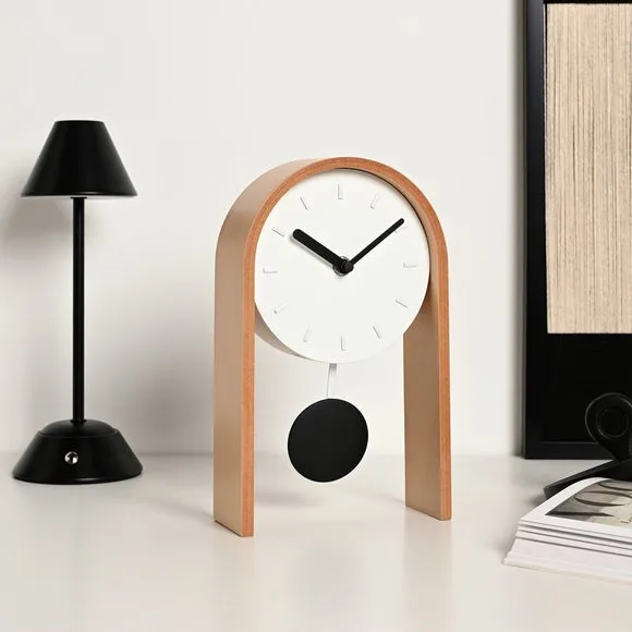 Interval Mid-Century Arched Pendulum Wooden Desk Clock 1