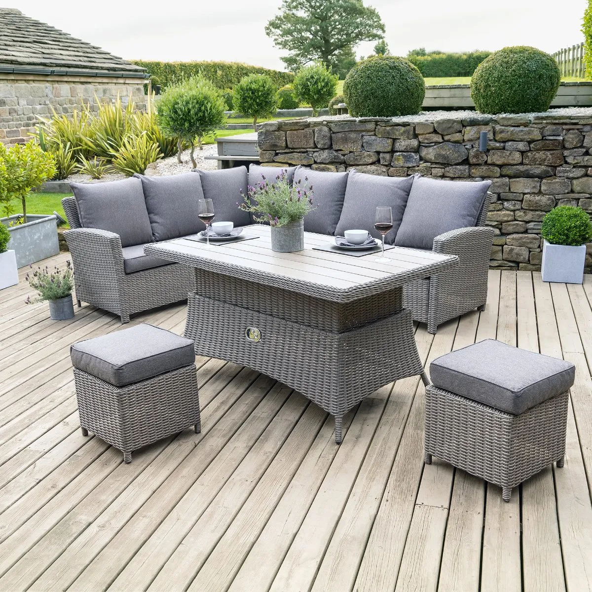 Murcia Left Hand Facing Garden Corner Dining Set in Slate Grey