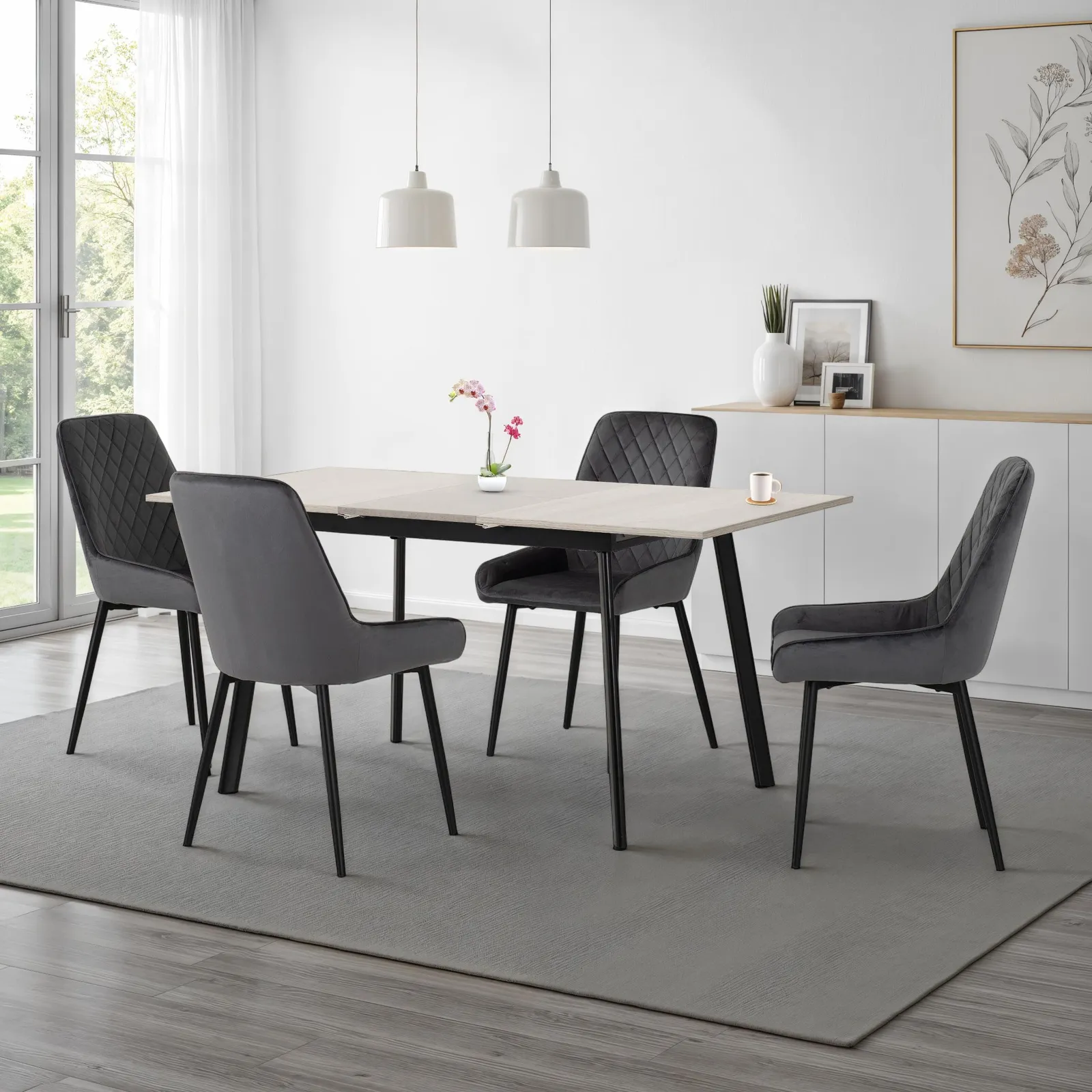 Seconique Avery Extending Dining Set with Avery Chairs in Grey 1