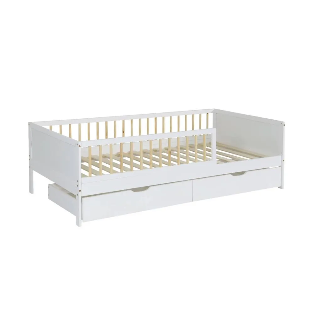 sweeek Children's bed 90 x 190 cm natural pine with slatted base & 2 in White 2