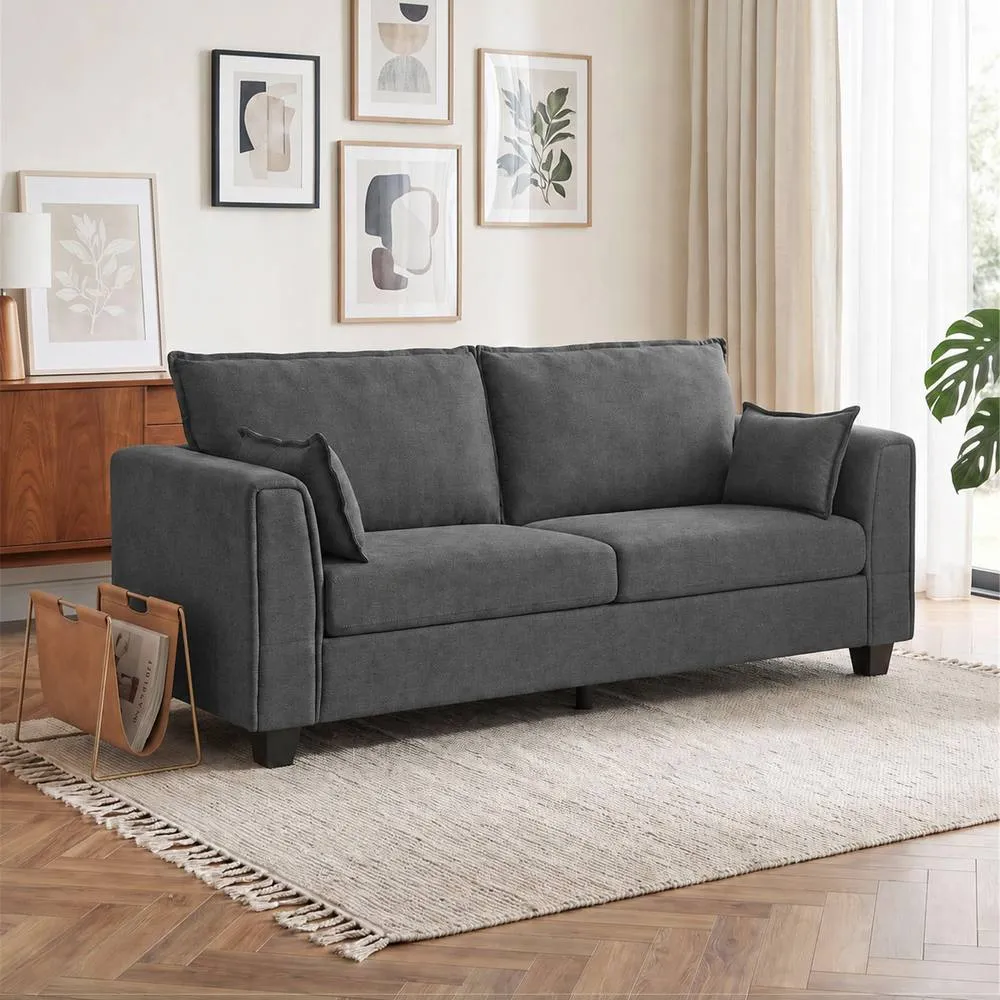 HOMCOM 3 Seater Sofa, Linen Upholstered Sofa with Spring Cushions in Dark Grey 2