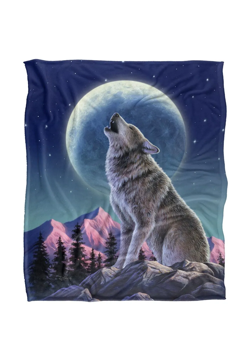 JQ Licensing Jlo Howling Wolf Moon Silky Touch Super Soft Throw Blanket 152 X 127 cm in White