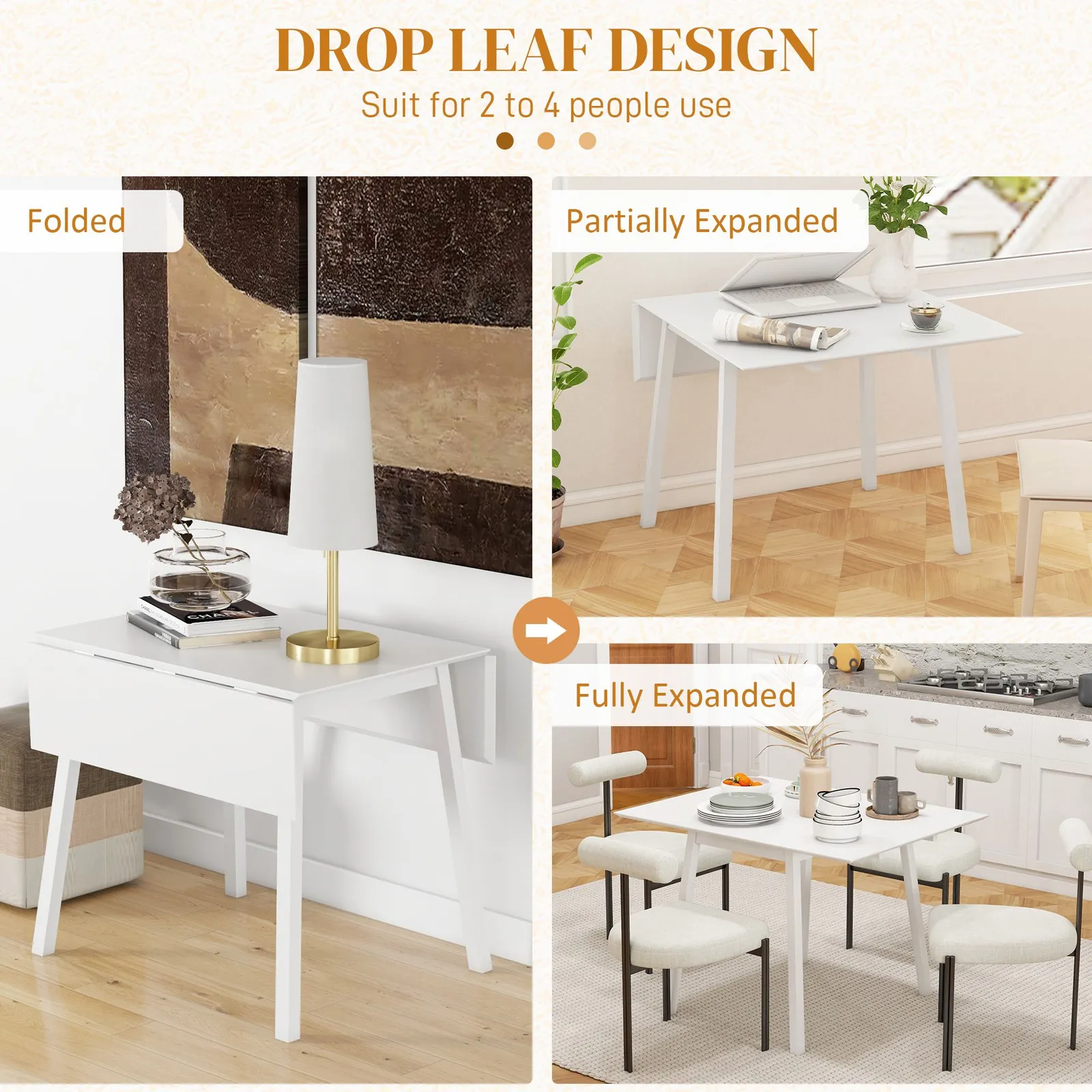 HOMCOM Kitchen Table for 2-4, Folding Drop Leaf Dining Table in White 4