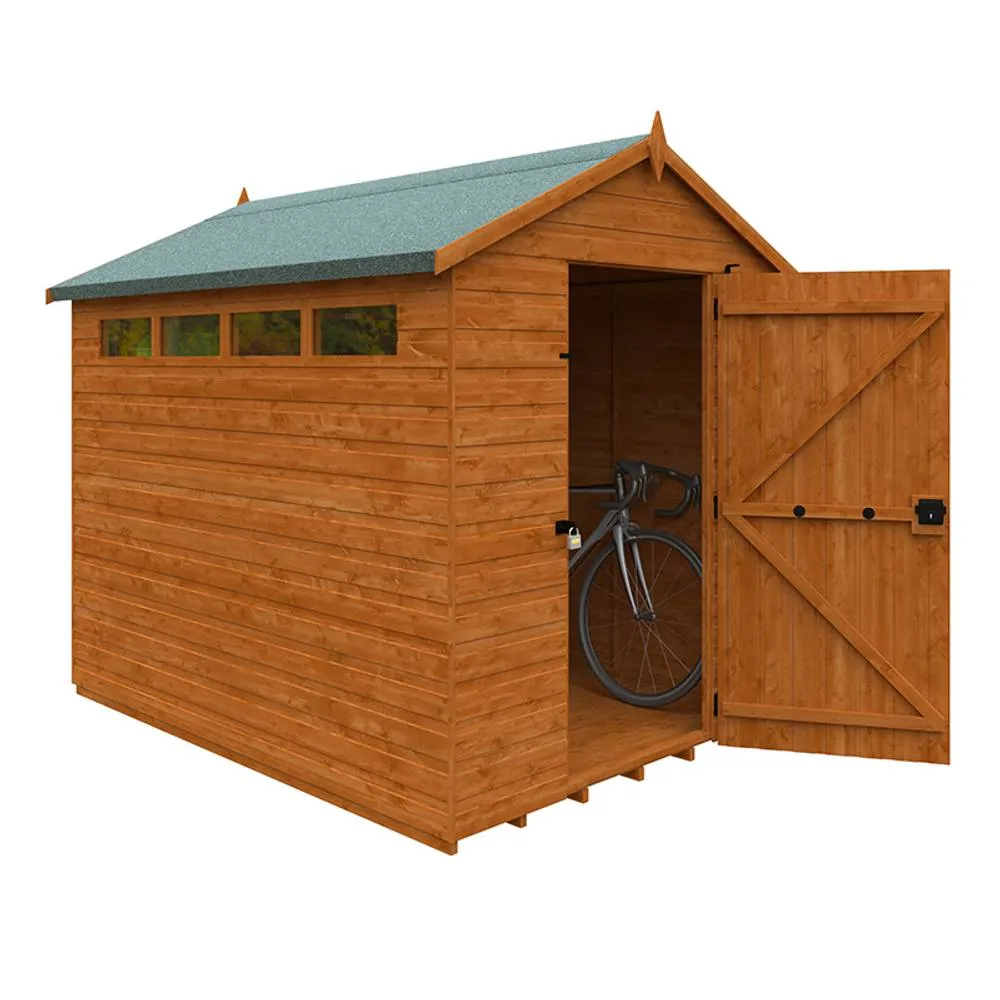 Buttercup Farm 8 x 6 Feet Security Apex 12mm Shed - Solid Wood/Softwood/Pine in Burnt Orange 2