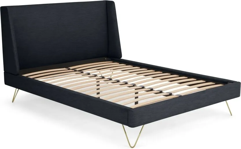 Elona Double Bed, Denim Blue Weave and Brass Legs