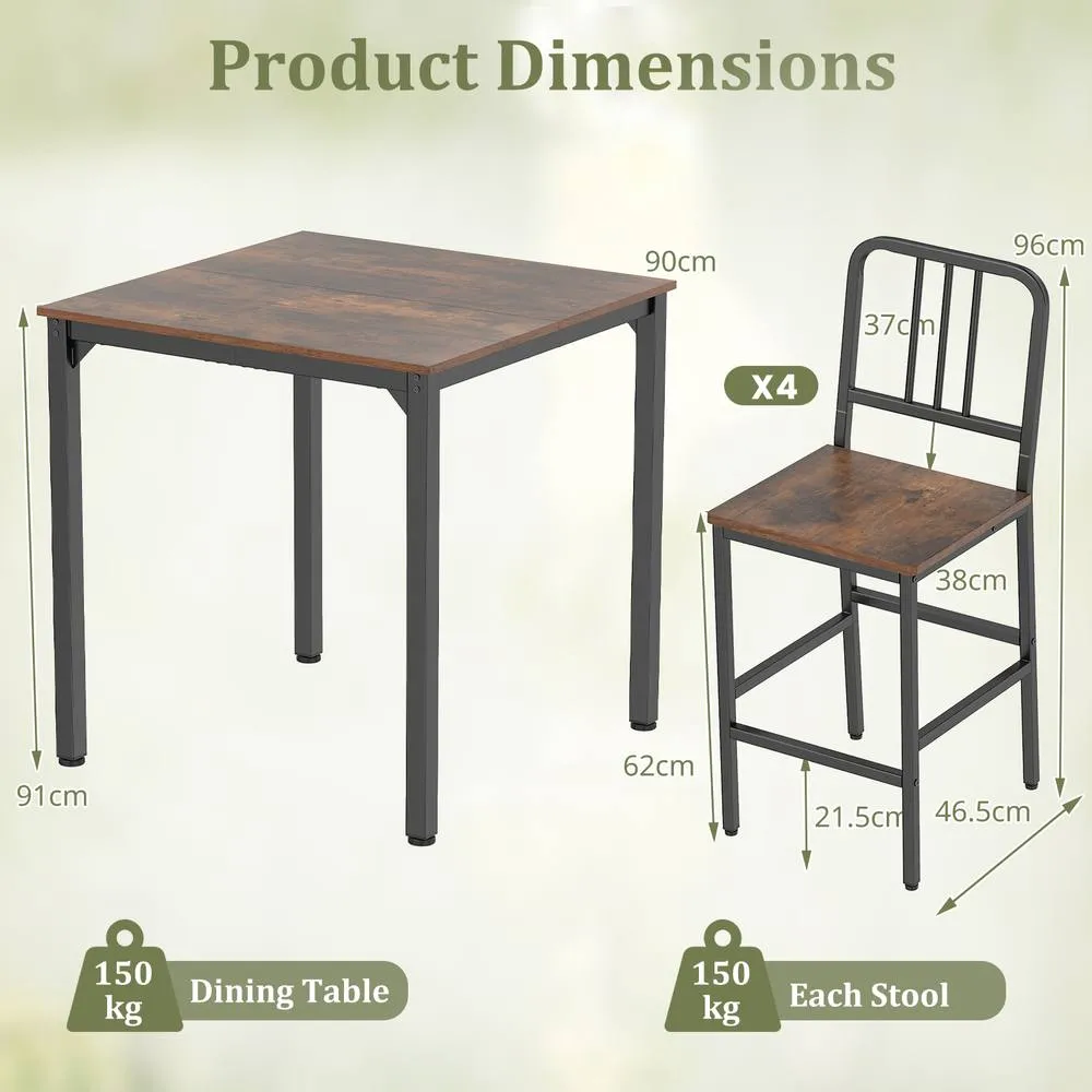 Costway Counter Height Dining Table Set 5PCS Kitchen Bar Table & Chairs Set in Brown 2