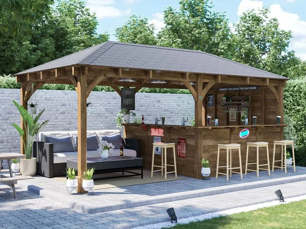 Dunster House Garden Bar 6m x 3m Outdoor Pub Shed with Counter Leviathan Side Wall in Brown 3
