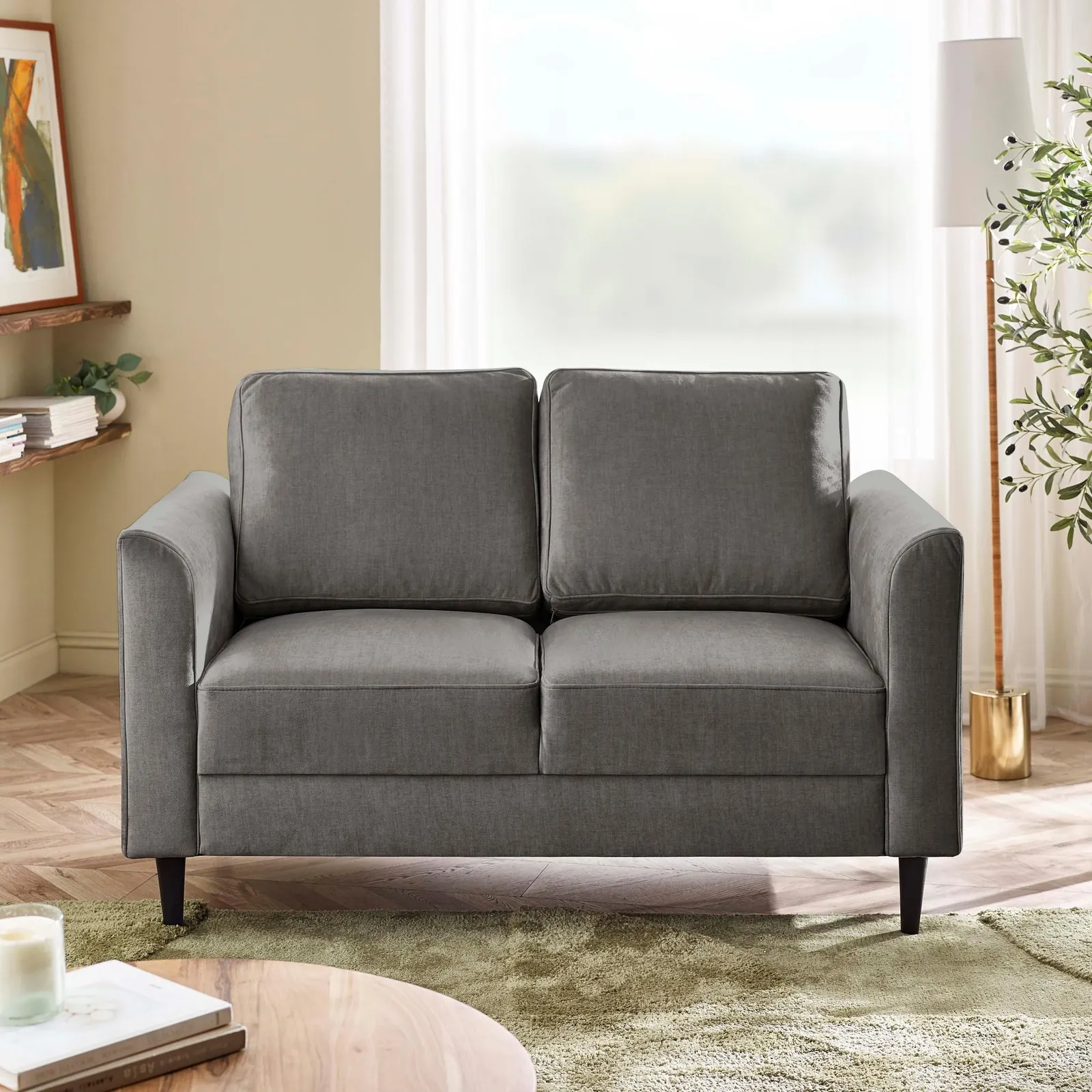 FurnitureboxUK Logan Fabric 2 Seater Sofa in Grey 2