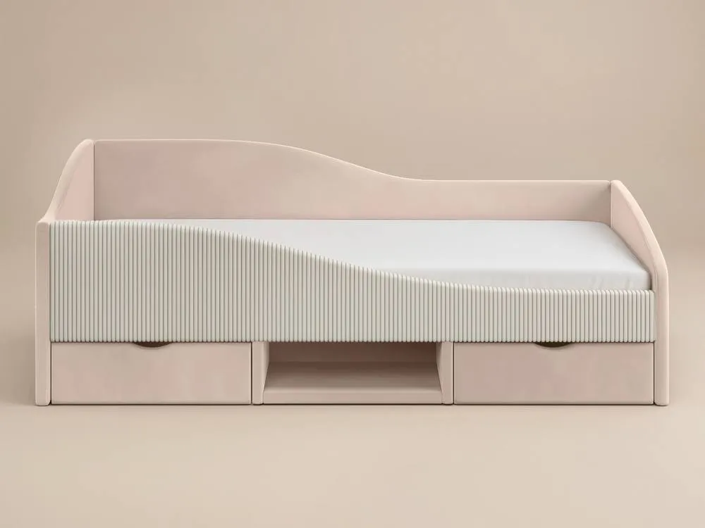 Flair Aubrey Velvet Storage Low Sleeper Bed with Beige Cord in Pink 5
