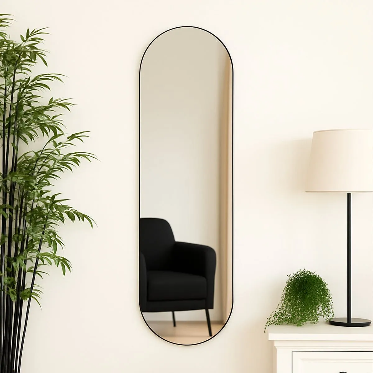 Melody Maison Black Oval Wall Mirror 50cm X 150cm