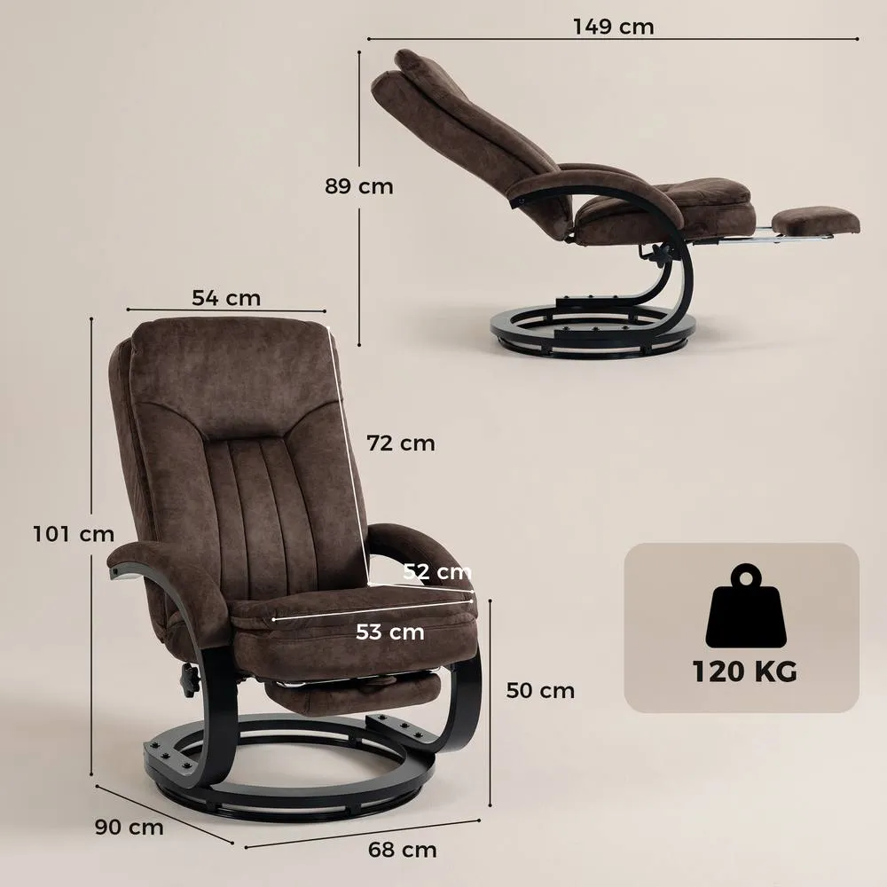 HOMCOM Swivel Recliner Chair, Velvet Manual Recliner Armchair in Dark Brown 3