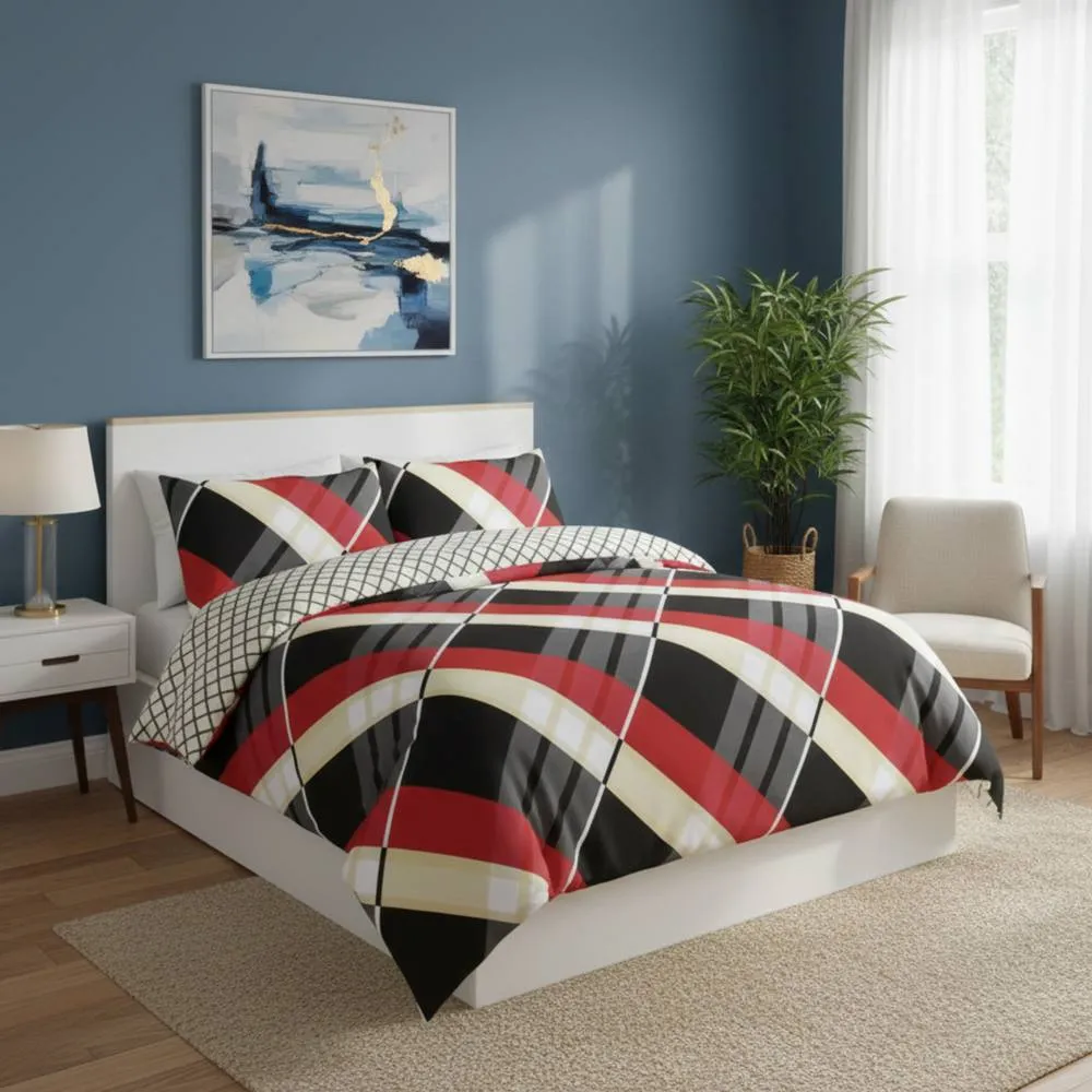 Snug City Reversible Duvet Cover Stylish Geometric Pattern Bedding for Bedroom in Black