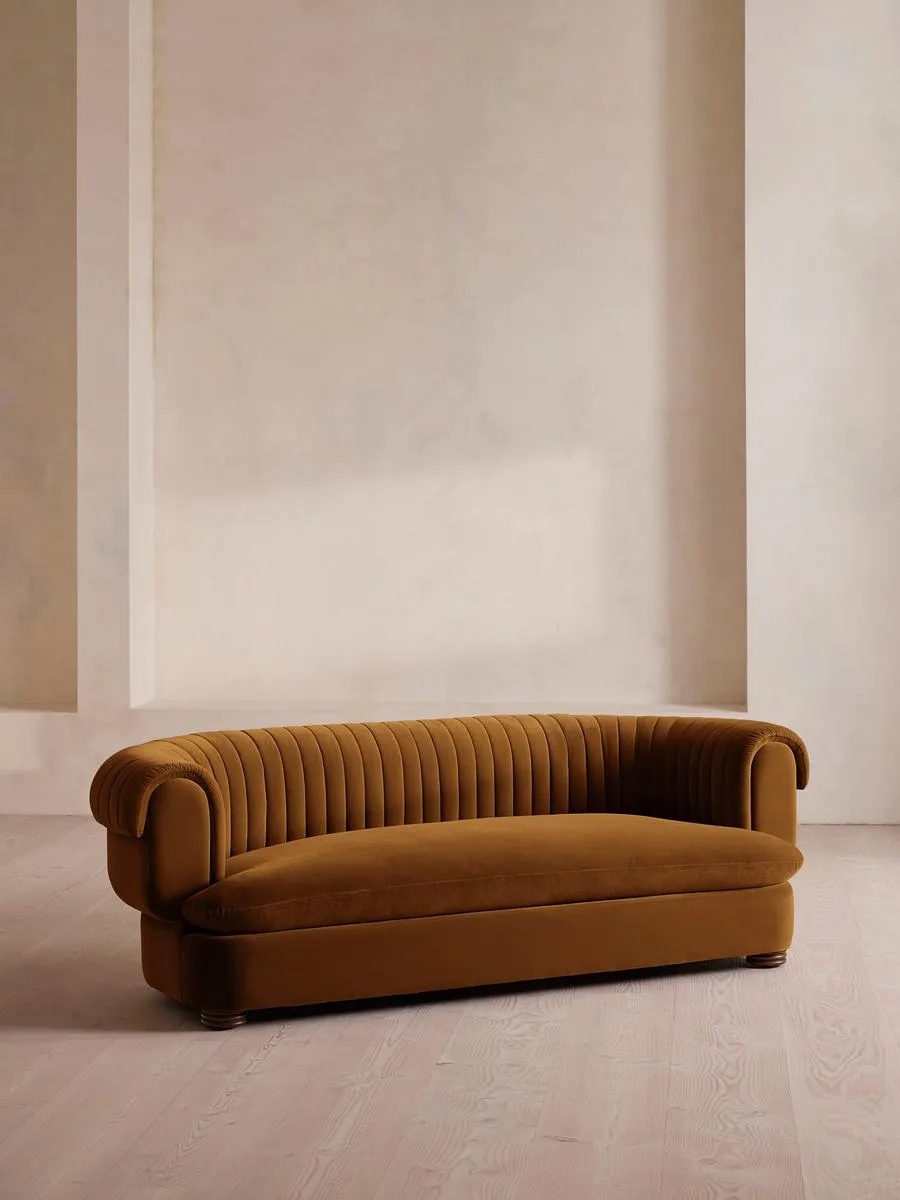 Rava Three Seater Sofa, Velvet, Mustard