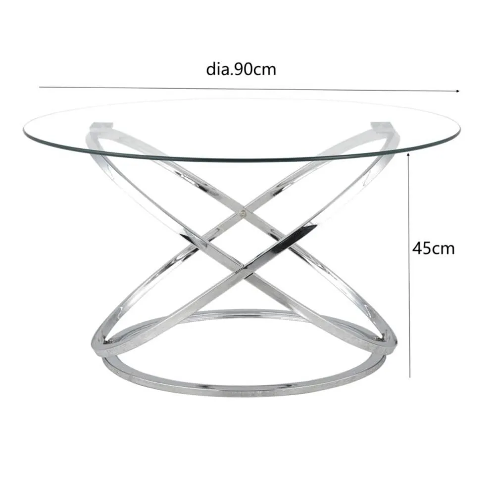 Comfy Living Ltd Round Abstract Tempered Glass Coffee Table Chrome Effect in Silver 2