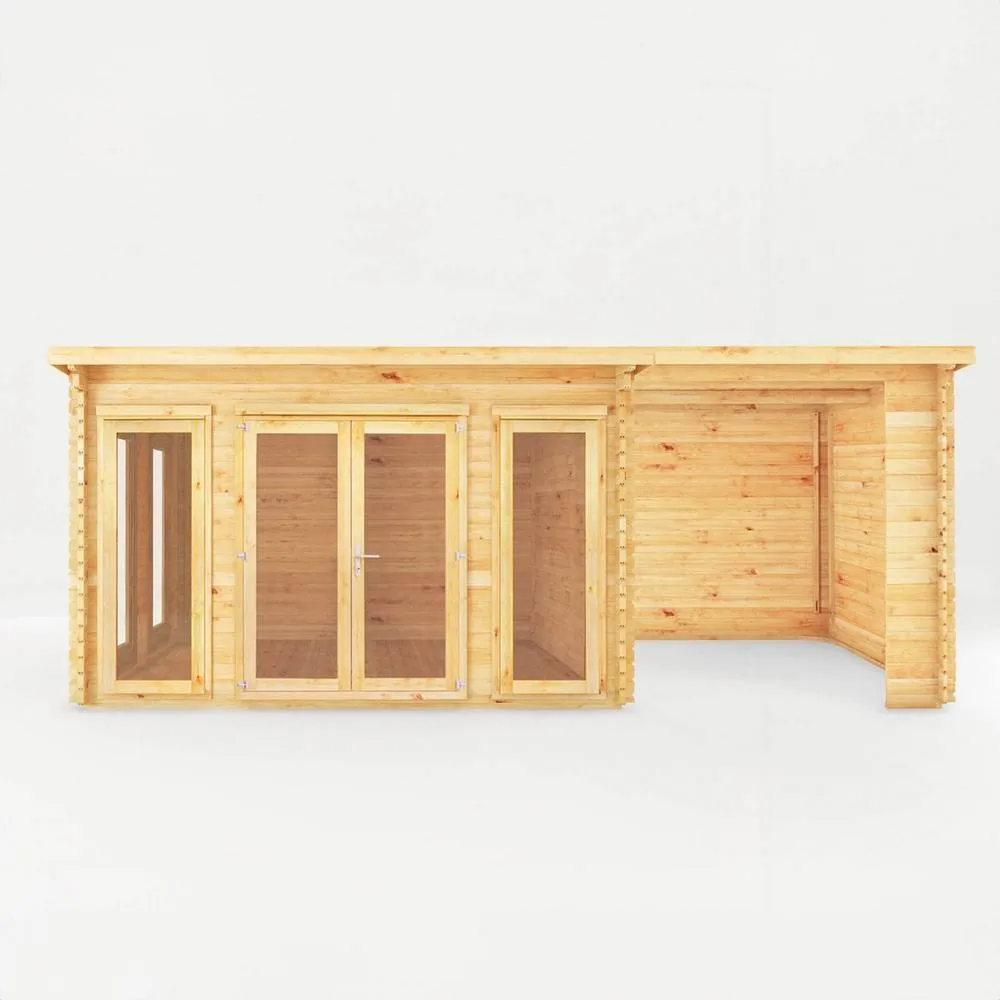 Mercia Studio Pent Log Cabin w/ Patio Area, 28 mm - L333.5 x W691 x H249.4 cm in Light Brown 3