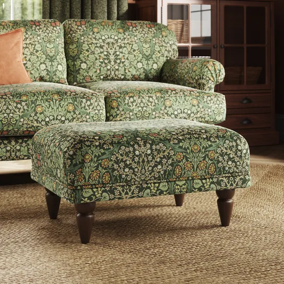 Jolene William Morris Blackthorn Print Velvet Footstool 1