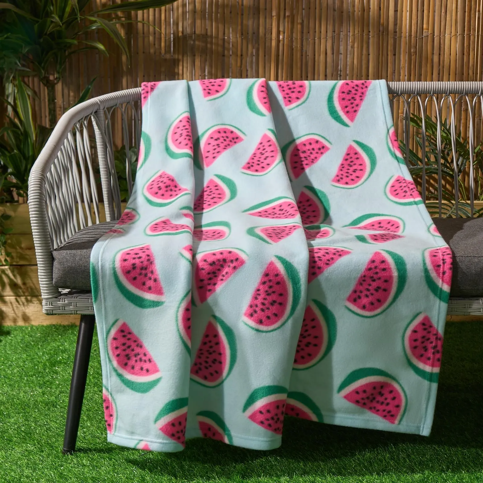 OHS Watermelon Fleece Throw Bedspread Sofa Chair Garden Travel Soft Warm Car Blanket in Bright Blue