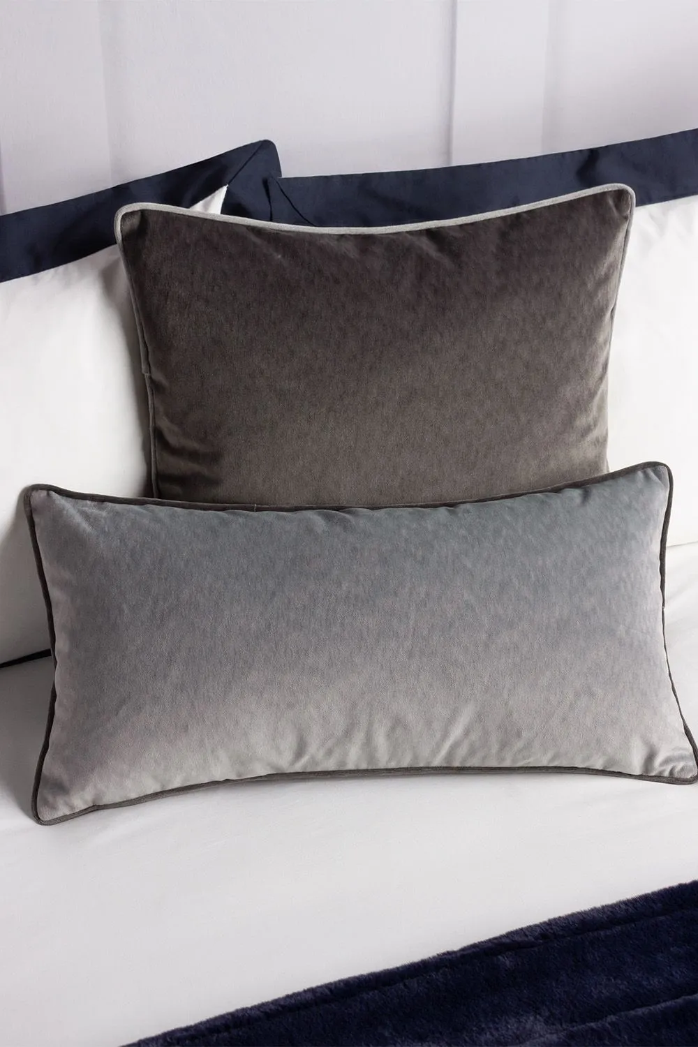 Paoletti Torto Mottled Velvet Contrast Piped Cushion in Charcoal 4