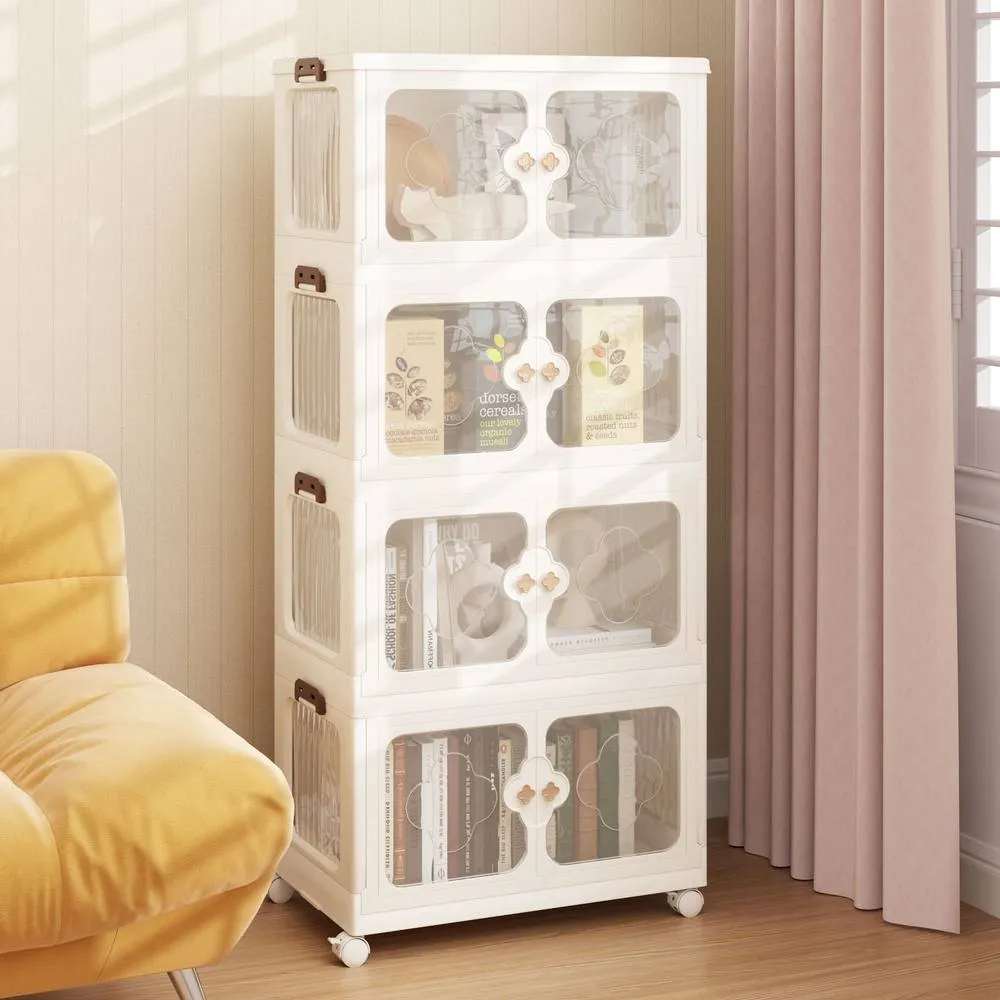 Costway 212L Storage Bins Stackable Storage Containers with Lid & Wheels-White in White 6