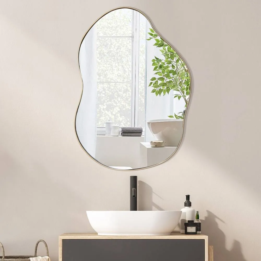 Costway Irregular Wall Mirror Metal Frame Asymmetrical Mirror Decorative Vanity Mirror in Gold 6