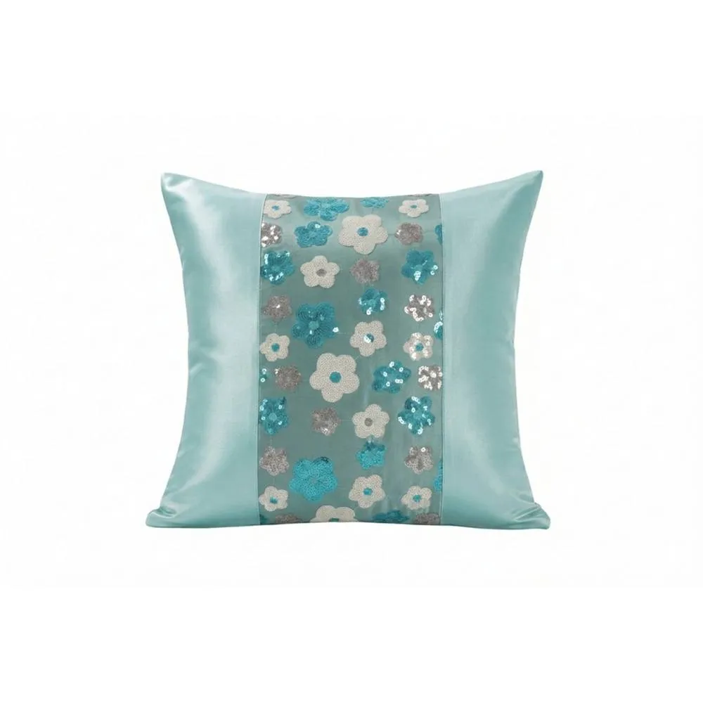 Snug City Floral Sequin Cushion Cover Luxury Decorative Throw Cushion in Teal