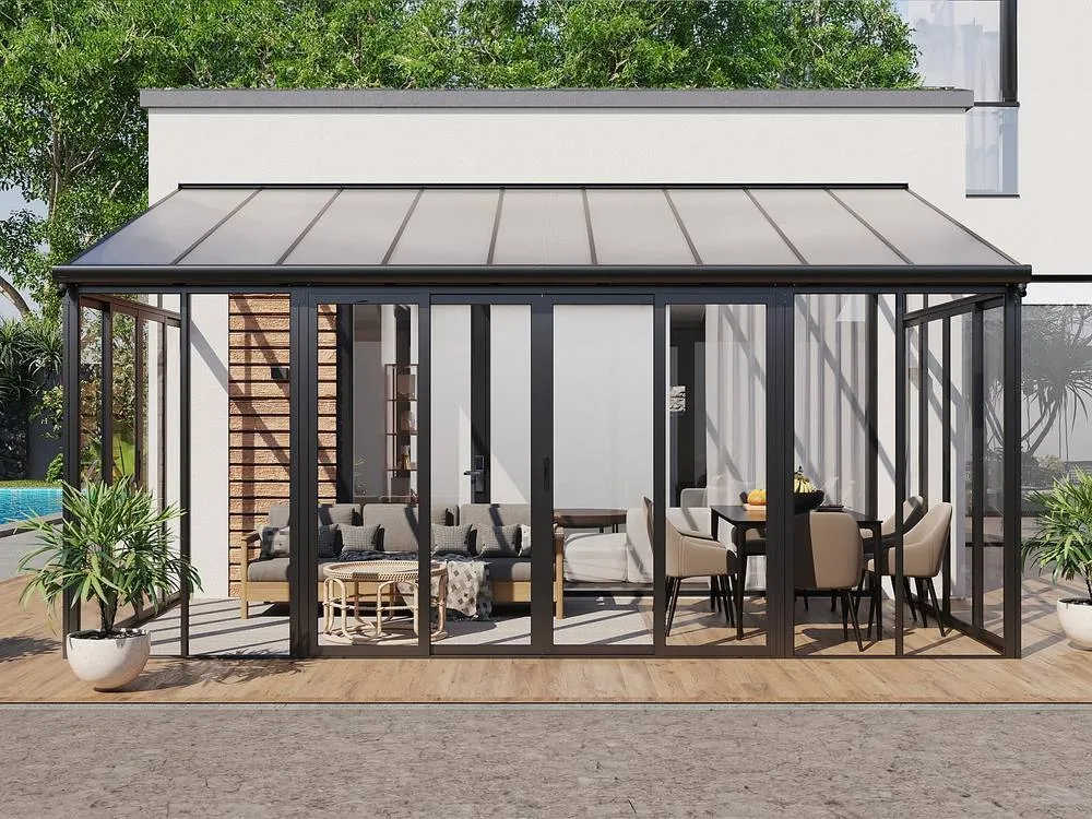 Vente-unique Aluminium & Polycarbonate Conservatory With UV Protection - 16 M² in Dark Grey 5