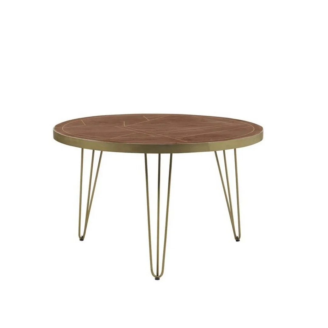 Indian Hub Dark Gold Round Dining Table - Solid Mango Wood - L120 x W120 x H76 cm in Brown