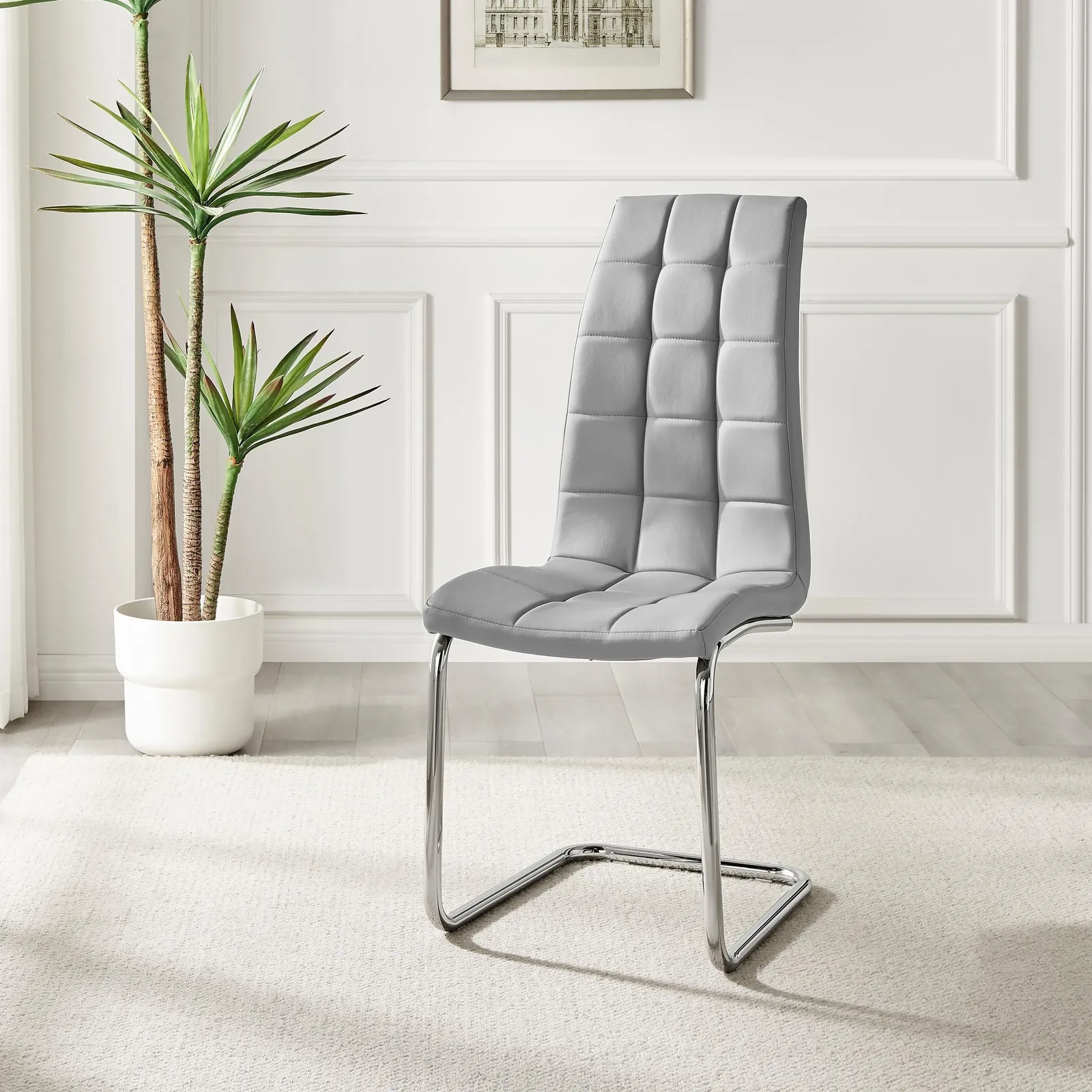 FurnitureboxUK Set of 2 Murano Deep Cushioned Soft Touch Faux Leather Dining Chairs With Silver Chrome Metal Legs in Grey 4