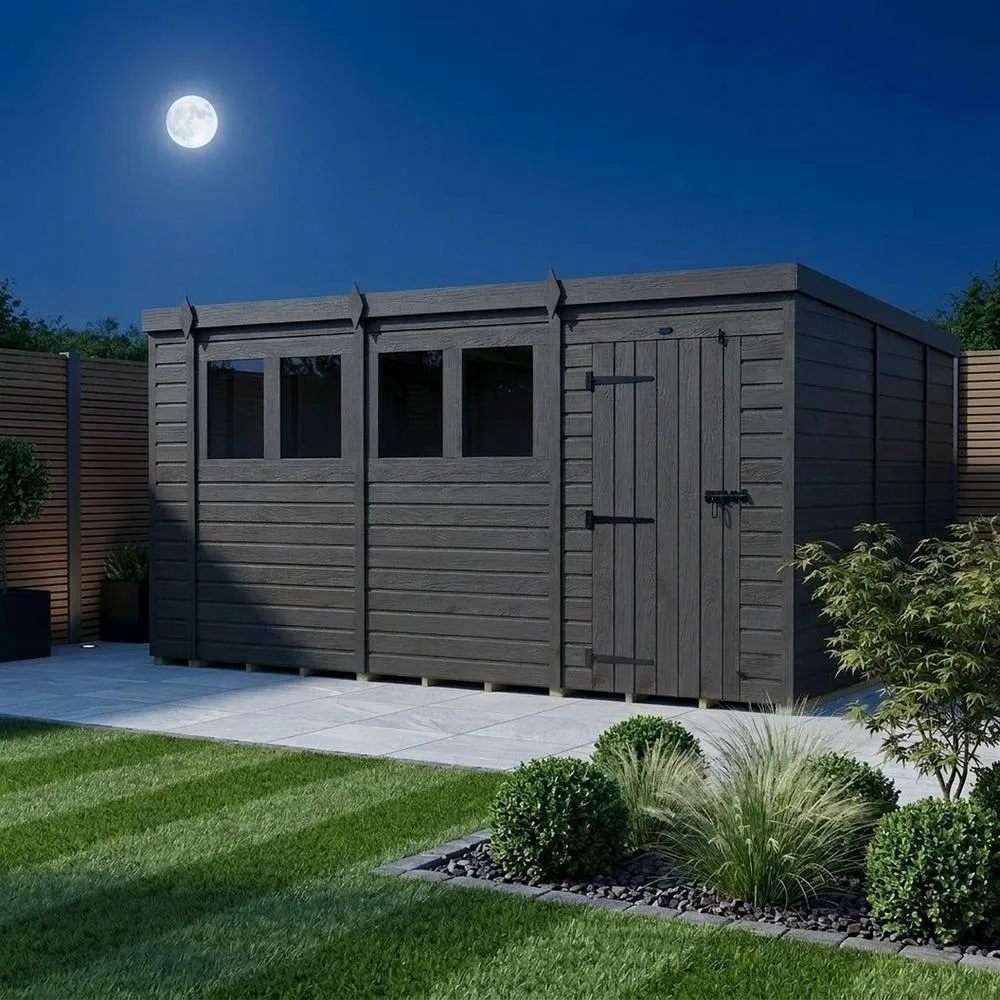 Buttercup Farm 15ft x 9ft Composite Pent Garden Shed Single Door With Windows in Grey 3