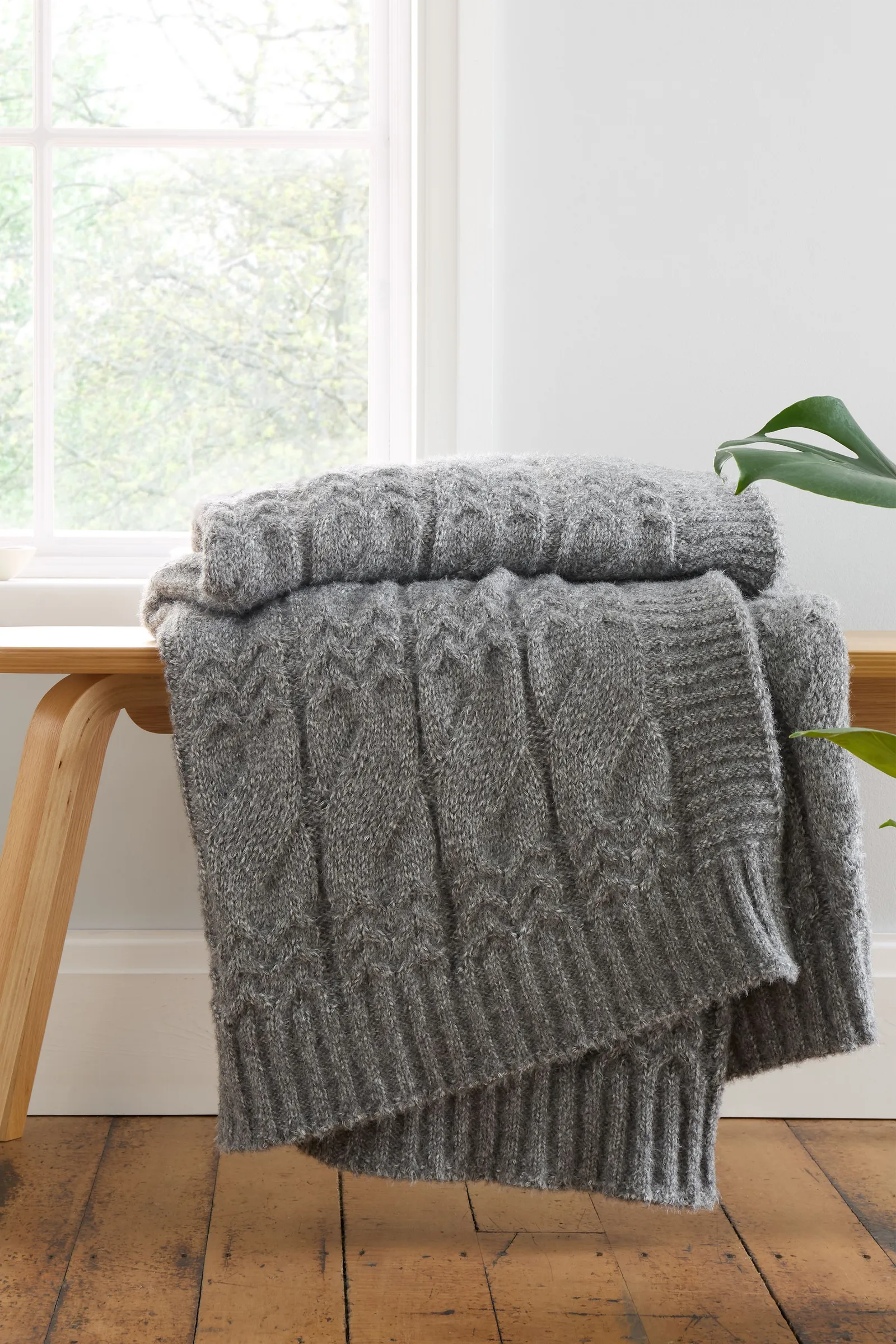 Bianca 'Cosy Soft Cable Knit' Blanket Throw in Grey