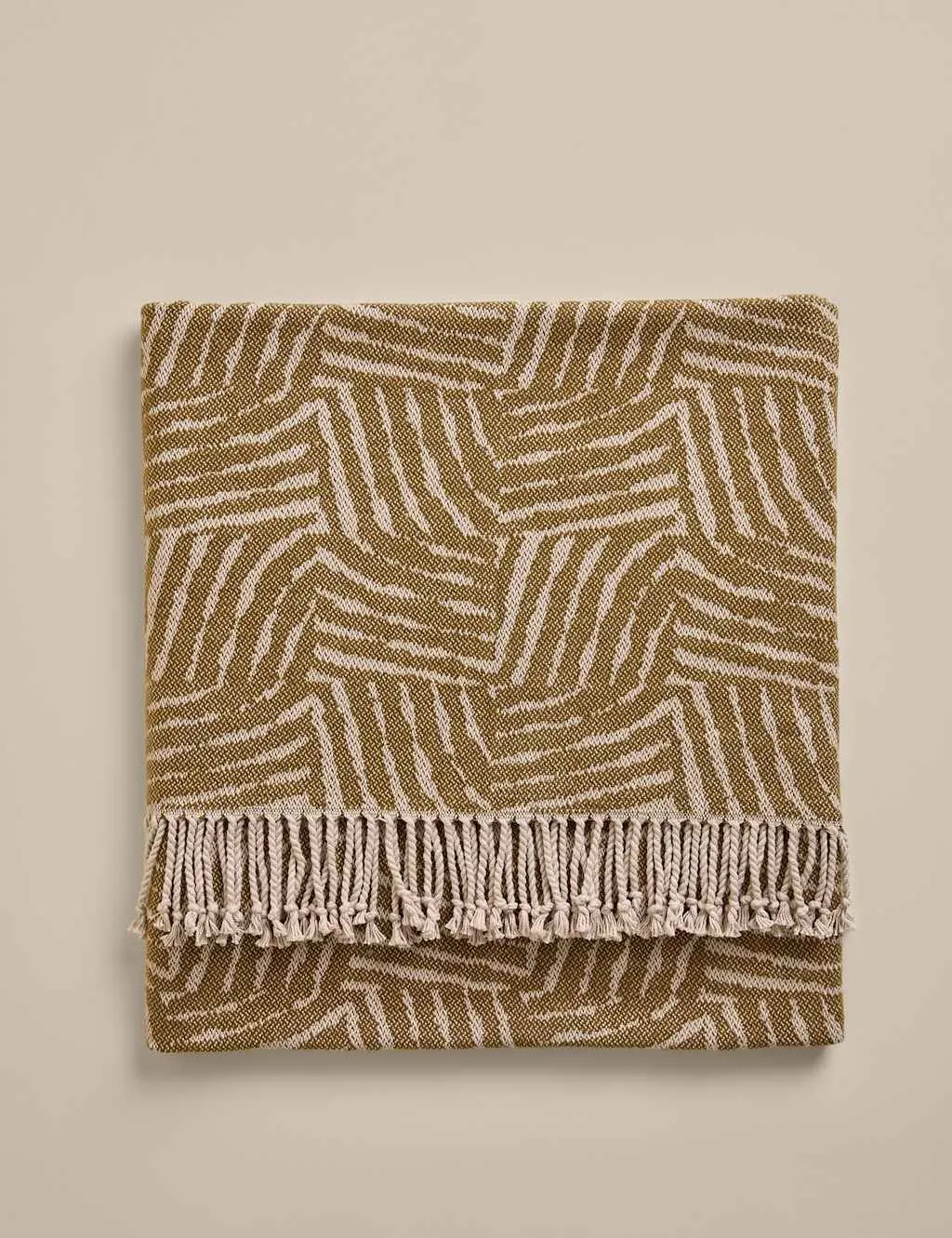 M&S Cotton Rich Geometric Throw Moss