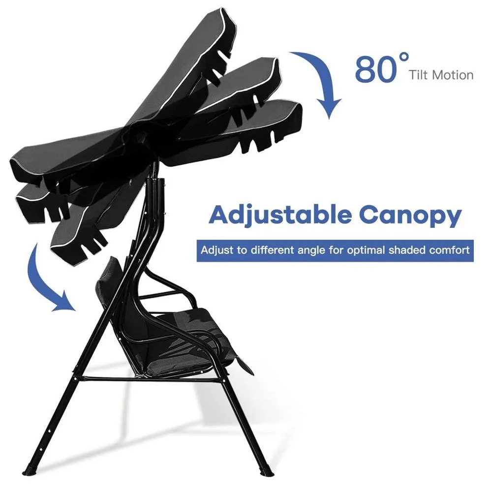 Costway Garden Patio Metal Swing Chair 3 Seater Hammock Bench Swinging Cushioned Seat in Black 4