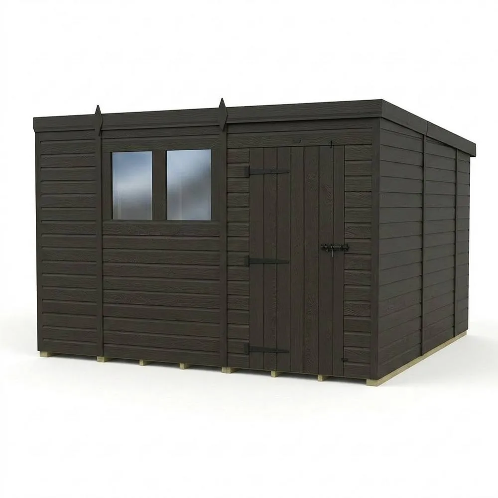 Buttercup Farm 10ft x 10ft Composite Pent Garden Shed Single Door With Windows - Grey