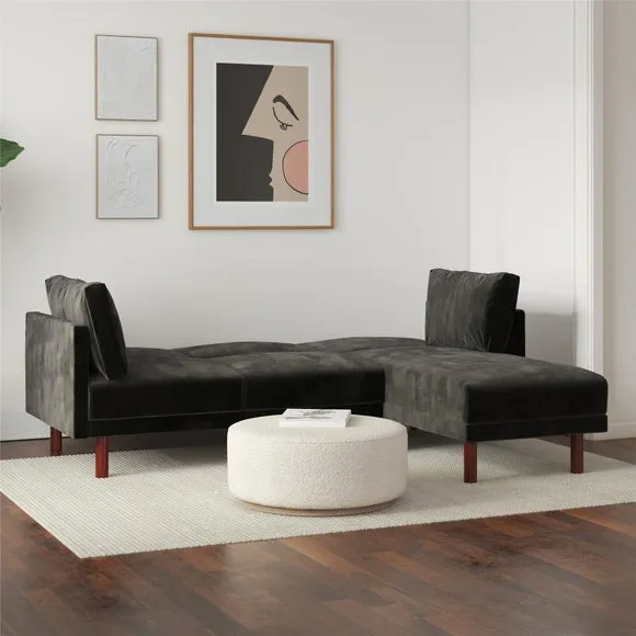 Clair Velvet Sprung Seat Corner Chaise Double Sofa Bed 2
