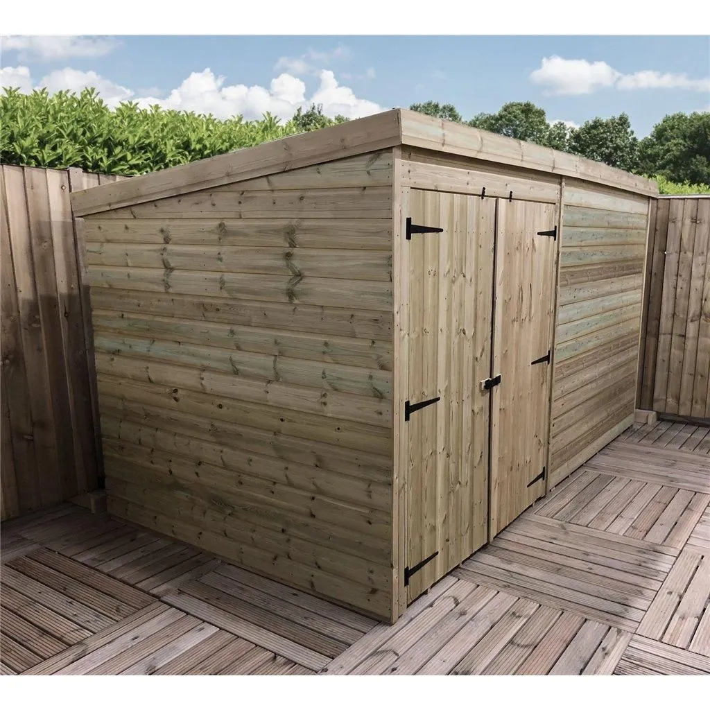 Marlborough 14 x 8 Pressure Treated Pent Garden Shed with Double Doors in Natural 2